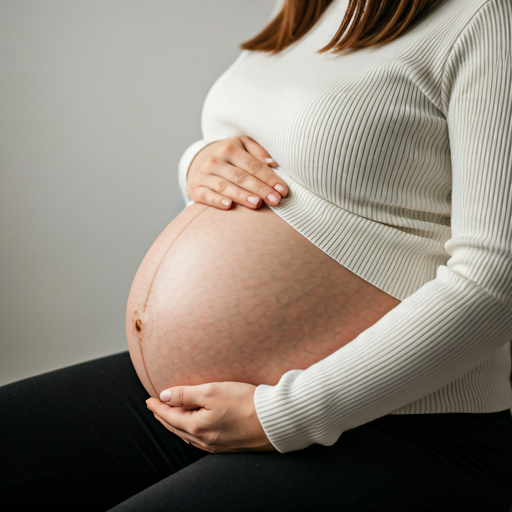 Mother holding pregnant belly lovingly